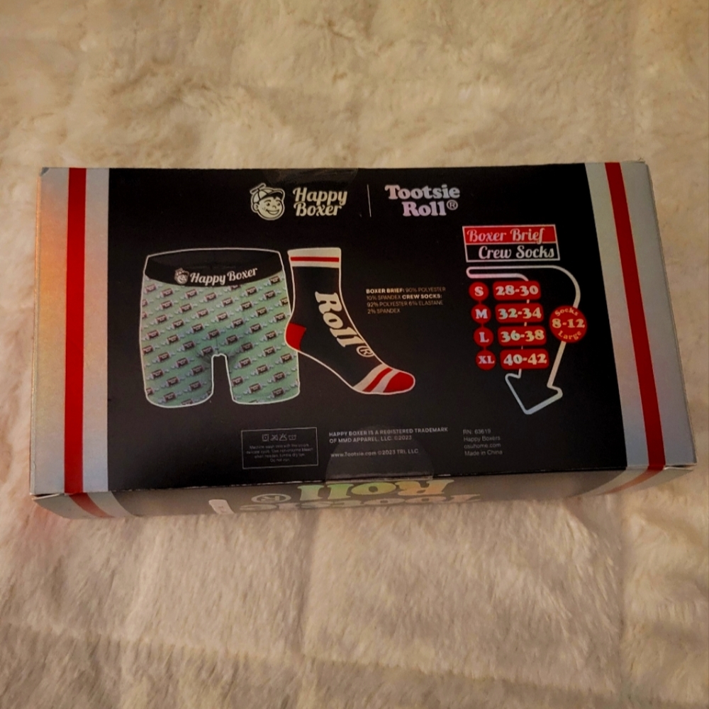 Happy Boxer Tootsie Roll Crew socks and Boxer Briefs gift set  Size  XL 40-42